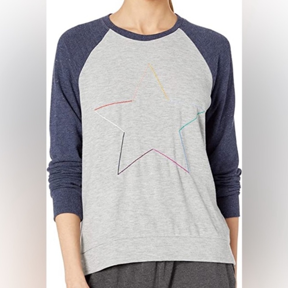 PJ Salvage Rainbow Star Gray Navy Long Sleeve Raglan Shirt Top - Picture 6 of 10